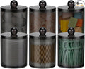 6 Pack Acrylic Qtip Holder Dispenser for Cotton Swabs, Balls, Pads, Floss Picks- Clear Plastic Canister Apothecary Jar Set, Bathroom Essentials Accessories Decor Vanity Makeup Storage Organizer -Black
