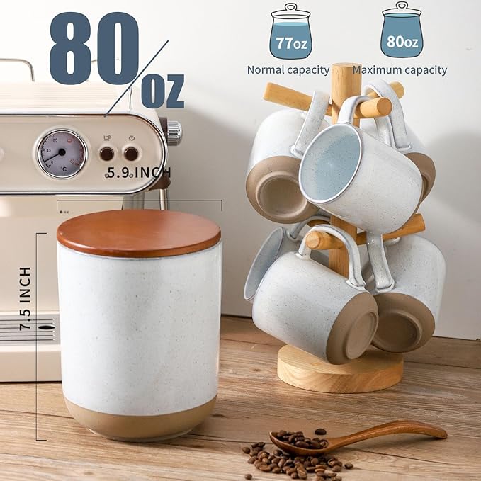 HASENSE Ceramic Canister with Airtight Lid for Kitchen Counter, 80 Ounce Large Ceramic Food Storage Jar with Seal Ring for Serving Flour, Grain, Cereal, Pasta, Coffee, Sugar and Tea, Greyish White