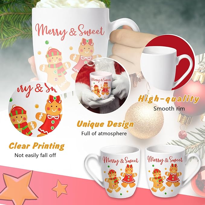 Christmas Gingerbread Man Ceramic Coffee Mug, 13 oz Novelty Xmas Merry and Sweet Tea Cup with Handle, Winter Holiday Gifts for Friends Women Men, Drink Mugs Microwave and Dishwasher Safe