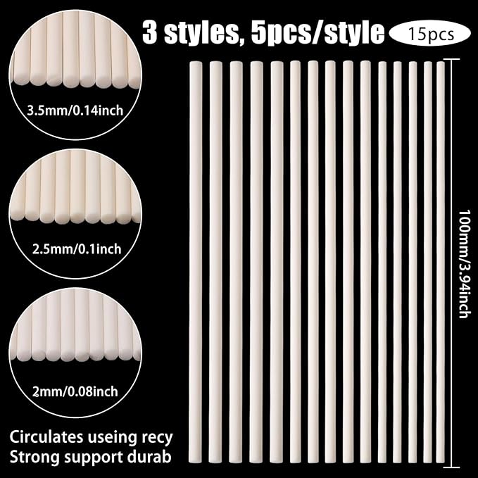 beinkmake 15Pcs 2mm 2.5mm 3mm Reusable Hanging Burning Rods 3.94in Porcelain Bead Jewelry Pendant Burn Sticks Ceramic Rods Kiln Hanging Burning Rod Fires Clay Pottery Tools for DIY Crafts