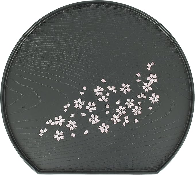 Cherry Blossom Pattern Tea Serving Tray, Half Moon Shaped, 8.8 x 7.8 inches, Made in Japan