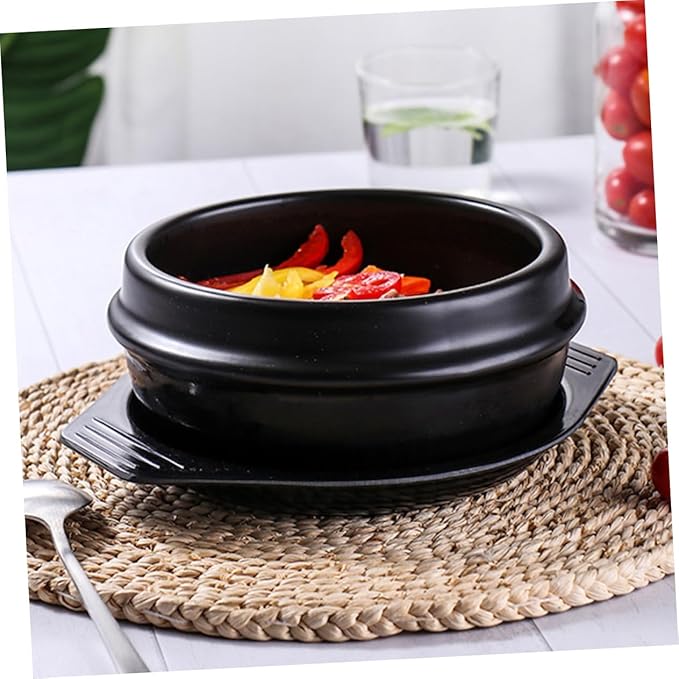 PRETYZOOM Korean Stone Bowl Korean Stone Pot Casserole Ceramic Stewing Pot for Cooking Noodles Rice Soup Bibimbap Non-slip Handle Even Heat Distribution