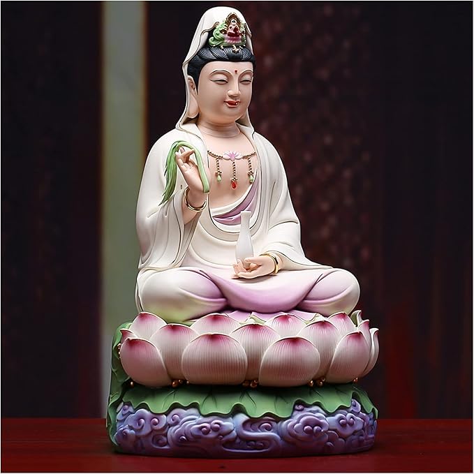BTZHY Ornaments Feng Shui Statue Decorative Statue Quan Yin Guan Yin Seated Lotus Sculpture with Ceramic -East Asian Deity Goddess of Mercy and Compassion Decorations Feng Shui Decor Ornaments