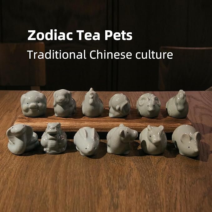 12 Chinese Zodiac Tea Pet, Unique Crackle Ru Porcelain, Traditional Chinese Cultural Tea Accessory, Asian Home & Office Decor, Gift for Tea Lovers & Anniversaries (Rat 1pc)