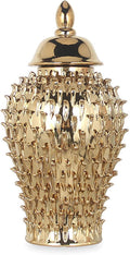 Noori Home - 100% Modern Glam Artisan Ceramic SPIKES BECCA Ginger Jars GOLD 8.3x8.3x15