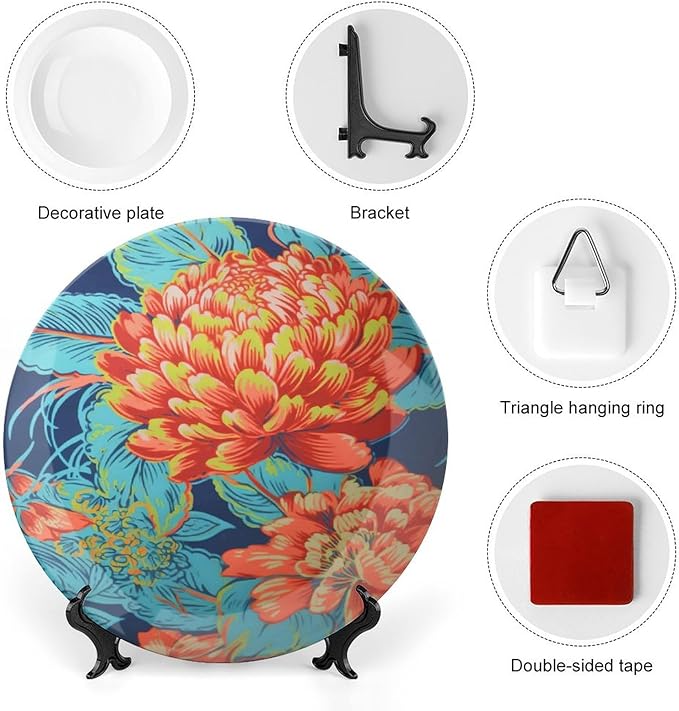 Chinoiserie Peony Floral Fashion Plates for Display Chinoiserie Peony Floral Art Decoration Kitchen Supplies Office Festival Holiday Party Decorations Custom Gifts for Men Women Wedding