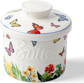 Toptier Butter Crock for Counter With Water Line, On Demand Spreadable Butter, Ceramic Butter Keeper to Leave On Counter, French Butter Dish with Lid (Butterfly)