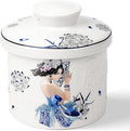 Toptier Butter Crock for Counter With Water Line, On Demand Spreadable Butter, Ceramic Butter Keeper to Leave On Counter, French Butter Dish with Lid, (Blue and White Beauty)