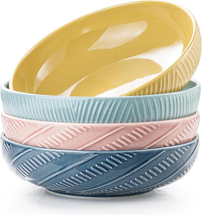 8.5Inch Pasta Bowls, 36OZ Serving Bowls, Salad Bowls Set of 4 Ceramic Sturdy & Stackable, Ideal for Housewarming, Festivals, Multicolor (36 OZ)
