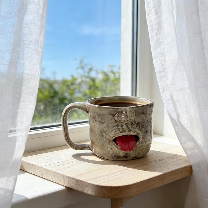 Handmade Face Shaped Ceramic Mug, Human Face Design Ceramic Coffee Cup, Funny Tongue Out Facial Ceramic Mug, Artistic Sculptural Facial Mug Cup, Novelty faces Mug Coffee Tea Desk Decor