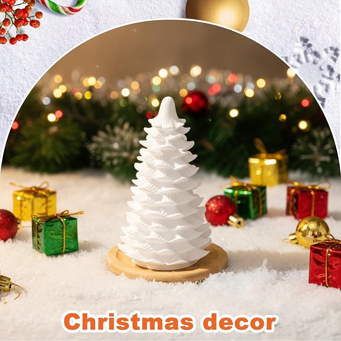 Honeydak Christmas Passive Essential Oil Diffuser Gifts, Christmas Tree Ceramic Diffuser with Wooden Tray for Home Bedroom Bathroom Office Holiday Xmas Decorations