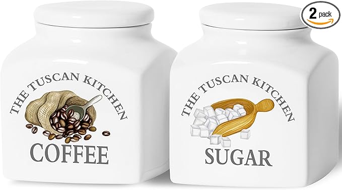 HOMBENE Kitchen Ceramic Food Storage Containers, Food Storage Jar with Airtight Lids, 38 oz Coffee Containers for Coffee and Sugar Set of 2, White
