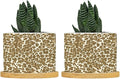 Leopard Brown and Planter Ceramic African Tribal Animal Print Round Flower Pot with Drainage Holes and Bamboo Tray Pot for Pots Outdoor Indoor Plants