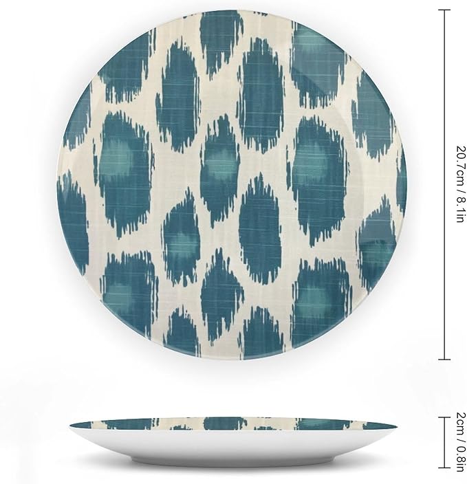 Vintage Plates Blue Ikat Customize Decor for Kitchen Art Decoration Home Wall Ceramic Craft for Decorative Ornaments 1 Plate with 1 Display Stand, Multi Sizes by Choosing, Gifts for Men Women
