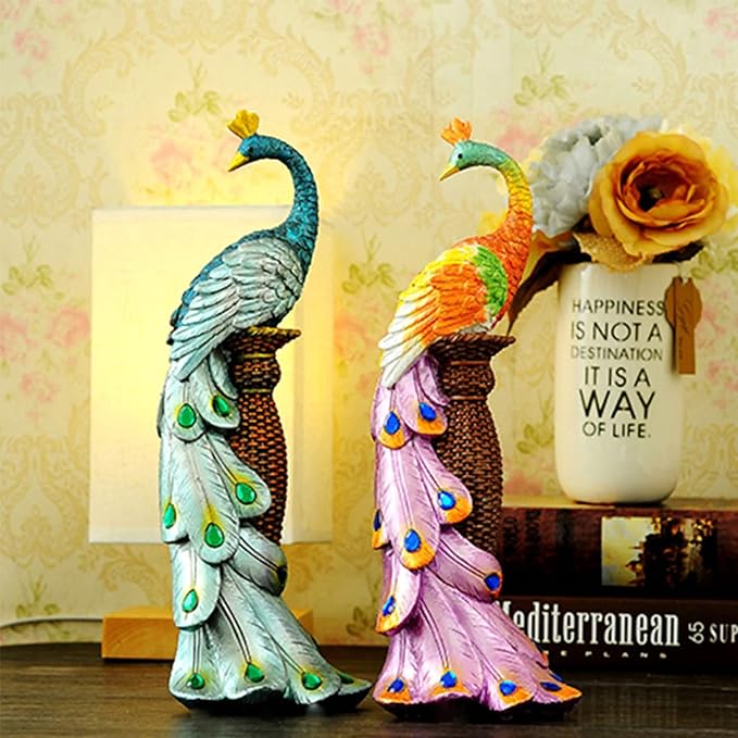 Peacocks Statue Decor,Animal Sculpture Modern Resin Home Accent-Hallway Livingroom Bedroom Kidsroom Home Office Desktop Versatile Style Ornaments-Gorgeous Artistic Birds Gift-13 3/4 inchs