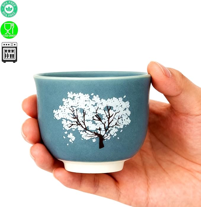 Heat Changing Sensitive Cherry Blossoms Tea Cup, Japanese Style Color Changing Coffee Mug, Unique Magic Coffee Tea Cup for Gift Valentines 4.4 oz/130ml (Blue)