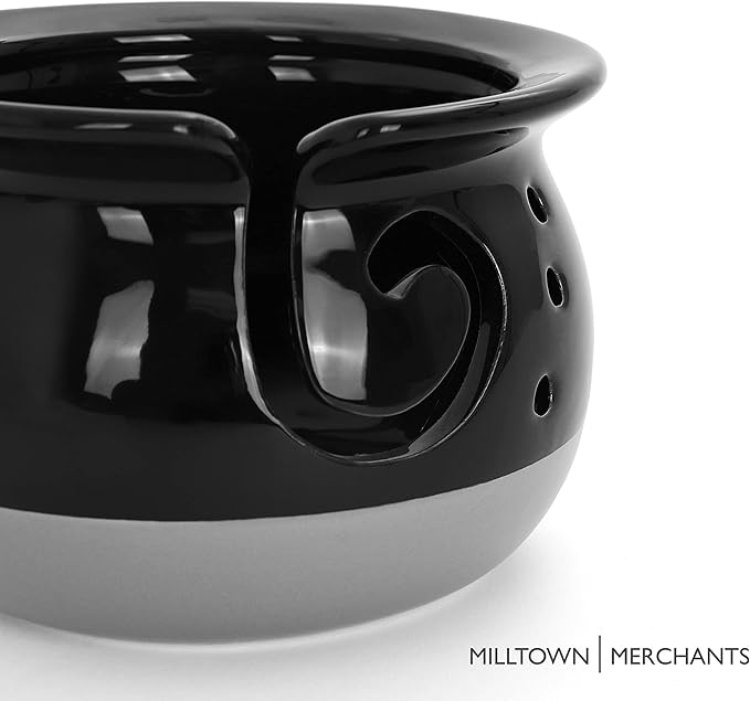 Milltown Merchants Black Ceramic Yarn Bowl - Knitting Accessories - Artisan Ball Holder for Knitting, Crochet, and Storage