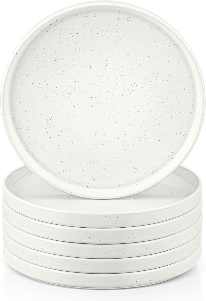 Herogo 7.9 Inch Dinner Plates Set of 6, Small Stoneware Dessert Plate Set, Microwave Safe Ceramic Dinnerware for Serving, Oven & Dishwasher Safe, Speckled White