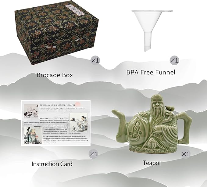 LURRIER Assassins Teapot, Handmade Chinese Ceramic Tea Kettle, One Pot Three Drinks,Two Chambers Kettle, Drink Dispenser, Magic Trick Kettle with Gift Box,16 oz(Green)