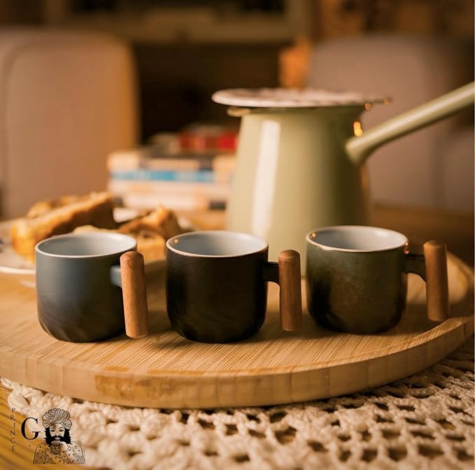 PRINCE G Ceramic Coffee Tea Tasting Cup Japanese Style Coffee Tea Mug With Handgrip (Blue)