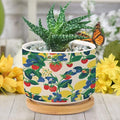 Summer Cherry Lemon Citrus Garden Planter Ceramic Strawberry Fruit Season Round Flower Pots with Drainage Holes and Bamboo Tray Pot for Outdoor Garden Home Plant