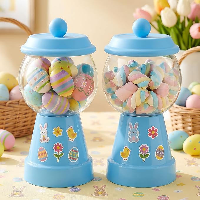 Thyle 27 oz Plastic Candy Jar with Lid Ceramic Candy Jar Food Storage Container for Easter Wedding Party Centerpieces DIY Gifts Game Table Ornament Holder Treats(Baby Blue)