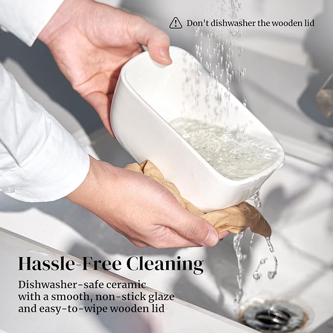 DOWAN 6.5" Large Butter Dish - Ceramic Butter Dish with Lid for Countertop - White Butter Keeper Holds Up to 3 Sticks - Butter Holder and Container with High-Quality Silicone Sealing