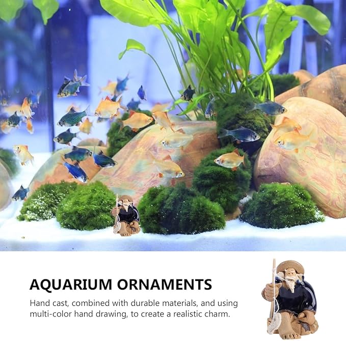 DOITOOL 2 Pcs Fisherman Figurines Bonsai Figurines Mini Fisherman Statue Asian Zen Decoration Vintage Ornament for Fish Tank Micro Landscape Fairy Garden Accessories