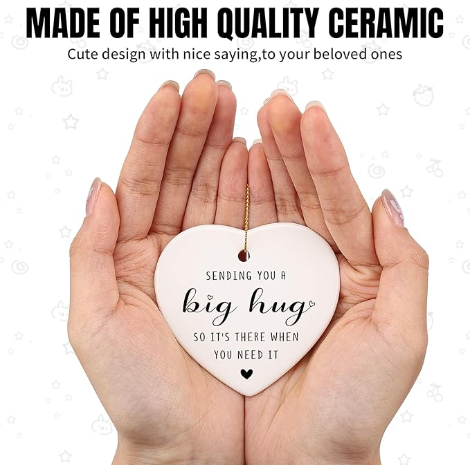 Inspirational Gifts for Women, Get Well Soon Gift Heart-Shaped Hanging Decoration Thinking of You Gifts Feel Better Present for Men Friends-Sending You A Big Hug Ornament