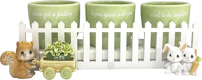 Precious Moments Herb Planter Set | Seeds of Love Ceramic/Resin Planter Set | Garden Decor | Housewarming Gift | Herb Pots & Planters