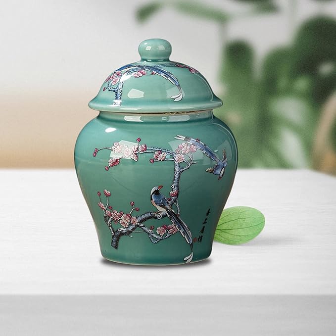 Ceramic Ginger Jar Asian Ginger Jar Decorative Chinoiserie Vase Porcelain Jars for Weddings Wedding Table Decoration, Plum Blossom Belly