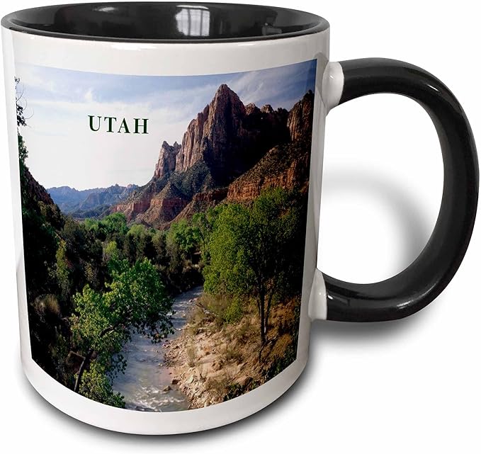3dRose Utahs Zion National Park 15oz Two-Tone Black Mug