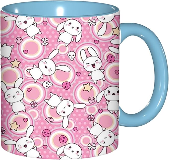 Anime,Ceramic Coffee Mug, Rabbits Funky Animals, Funny Tea Cup, 6 Colors to Choose, 11 Oz, Dishwasher and Microwave Safe (Sky blue)