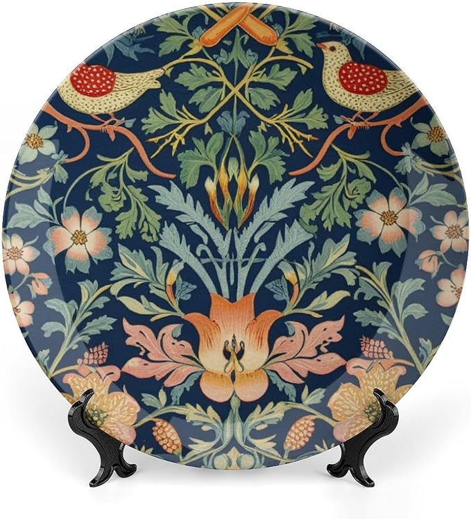 Navy Blue Sage Blue Fashion Plates for Display William Morris Forest Floral Birds Housewarming Gifts Office Supplies Wedding Club Holiday Party Decorations Customize Gifts for Men Women Thanksgiving