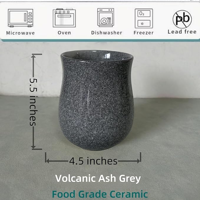Short Kitchen Utensil Holder for Kitchen Counter, Ceramic Small Utensil Crock & Vase & Holder for Cutlery Spatula Brush Silverware Cooking Utensil Holder (Marble Grey)