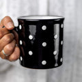 City to Cottage Handmade Black and White Polka Dot Ceramic Extra Large 17.5oz/500ml | Hot Chocolate, Coffee, Tea Mug, Cup with Handle Unique Pottery Gift for Tea Lovers