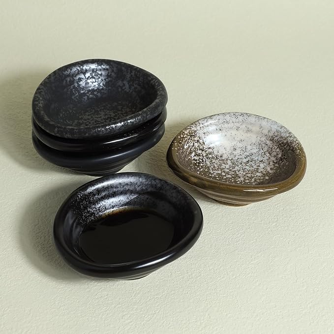 Colias Wing 3.5 Inch Retro Style Black Stylish Design Multipurpose Porcelain Side Dishes Bowls Seasoning Dishes Soy Dipping Sauce Dishes-Set of 5