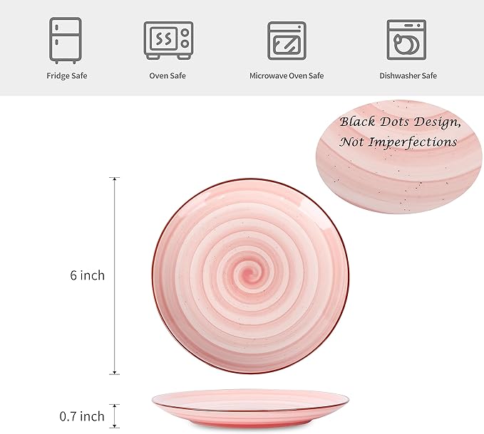 Selamica Ceramic Dessert Plates Set of 6, 6 Inch Appetizer Plate for Kitchen, Microwave Dishwasher Safe, Gradient Color
