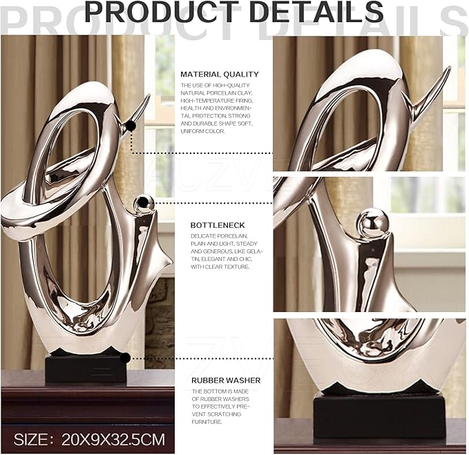 Sculptures Statues Sculptures Decoration, Ceramic Decoration Table Decoration Living Room, Decoration Apartment Modern Sculpture, d (Silver a)