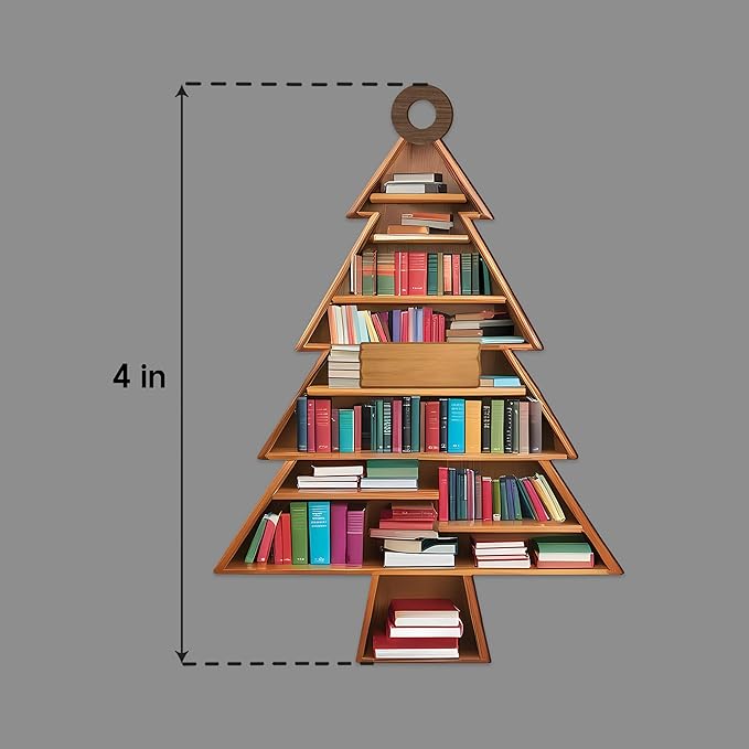 NGHYANA Wooden Christmas Tree Bookshelf Ornament 4 Inch Book Lover Holiday Decoration