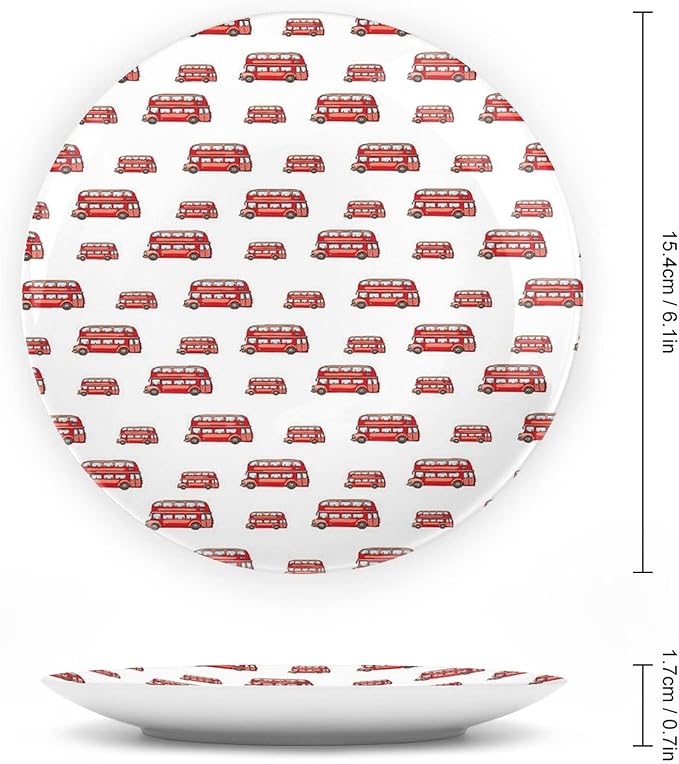 XISUNYA 7 Inch Decorative Plate, London Dinner Plate, Funny Cute Kids Toy Double Decker Bus Cartoon Print Ceramic Wall Hanging for Fine Dining Upscale Events, Dinner Parties, Weddings, Catering