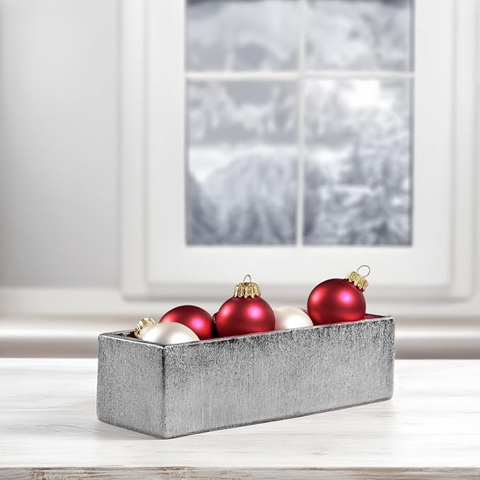 WGVI Long Rectangle Ceramic Planter Vase in Silver Etched 14" x 4" x 4"H, Rectangular Box Block Terrarium Pot, Flower Arrangement, Tabletop Centerpiece, Home Decor Organization Container, 4 Pcs.
