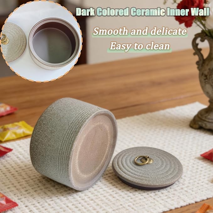 20.29 Oz Flat Lid Sealed Ceramic Jar, Vintage Kitchen Ceramic Canister, Retro Rustic Tea Storage Jar for Loose Leaf Tea, Flour, Coffee Bean, Sugar (Reef Yellow)