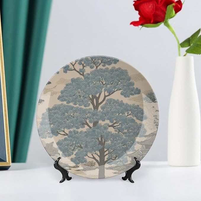 Chinoiserie Tree Vintage Plates for Display Indigo Asian Scenic Wedding Home Supplies Kitchen Club Holiday Party Decorations Personalized Gifts for Men Women Halloween, 6", 7", 9", 10"