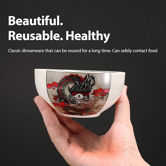 Hagary Dragon Rice Bowls Ceramic Bowl Japanese Korean Soup Bowl Pasta Salad Dessert Small Serving Bowls Housewarming Wedding Gifts Designed in Korea (No chopsticks) (Black, 10 oz – 4pcs)