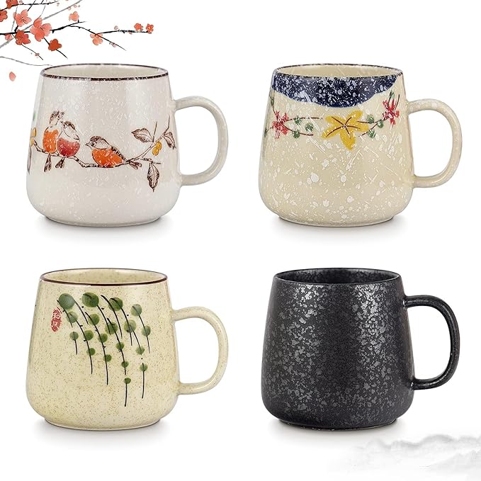 clothmile 2.8 inch 4 Pieces Japanese Retro Ceramics Mug Asian Chinese Coffee Cups Set for Restaurant, Diner, Farmhouse, Coffee Shop, Home