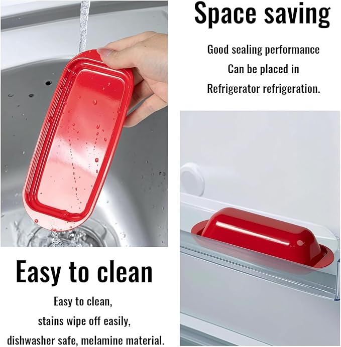 BPA-Free Melamine Butter Dish with Lid & Stainless Steel Knife - Farmhouse Butter Keeper for Countertop & Refrigerator, Dishwasher Safe, Holds 1 Stick with East & West Coast Butter-Red Heart