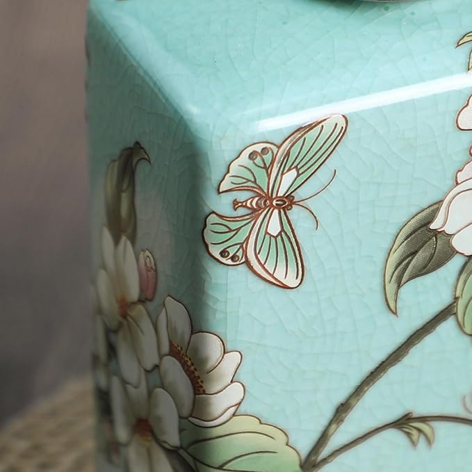 Ceramic Soap Dispenser, Lotion Bottle, Soap Bottle with Removable Pump, Flower Pattern Dispenser for Kitchen Soap, Bathroom Soap, Lotion and Essential Oil-Cyan-13 OZ