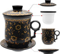 Porcelain Tea Cup with Infuser Lid and Saucer Sets - Chinese Jingdezhen Ceramics Coffee Mug Teacup Loose Leaf Tea Brewing System for Home Office