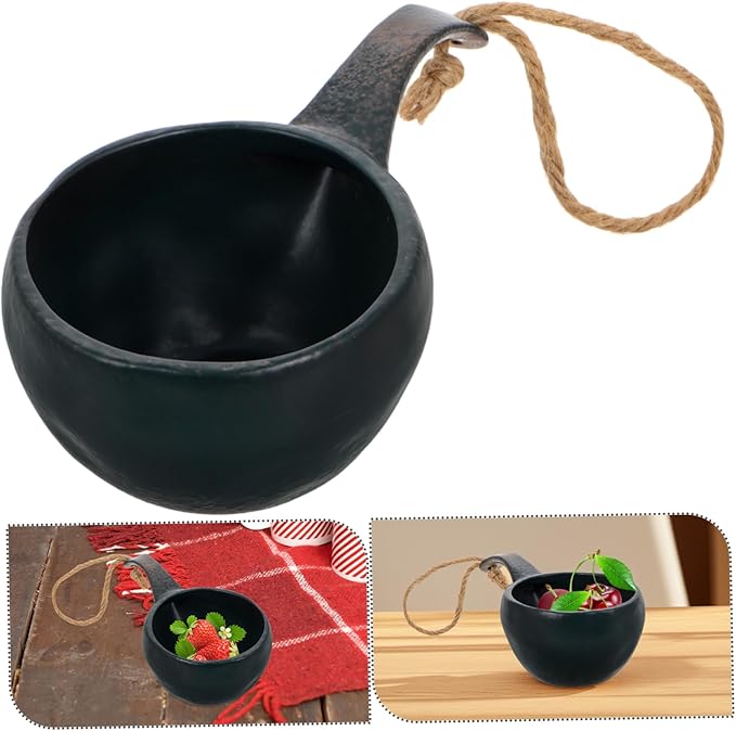 Vintage Japanese Ceramic Dessert Bowl Rustic Miso Rice Bowl for Soup Outdoor Camping Picnics Creative Serving Container with Handle